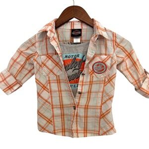 Harley Davidson little girls 6 plaid button down shirt set with tank embroidered